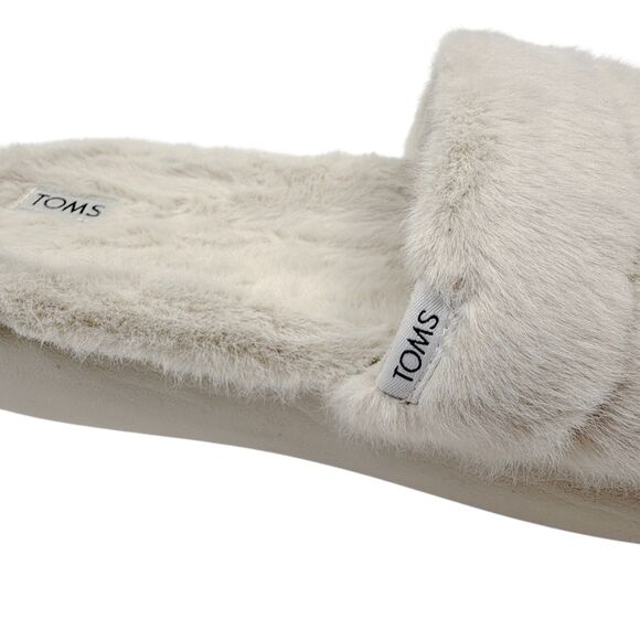 TOMS Faux Fur Quilted Slide Slippers Ivory Cozy Indoor Glam House Shoes 11 - Picture 4 of 9